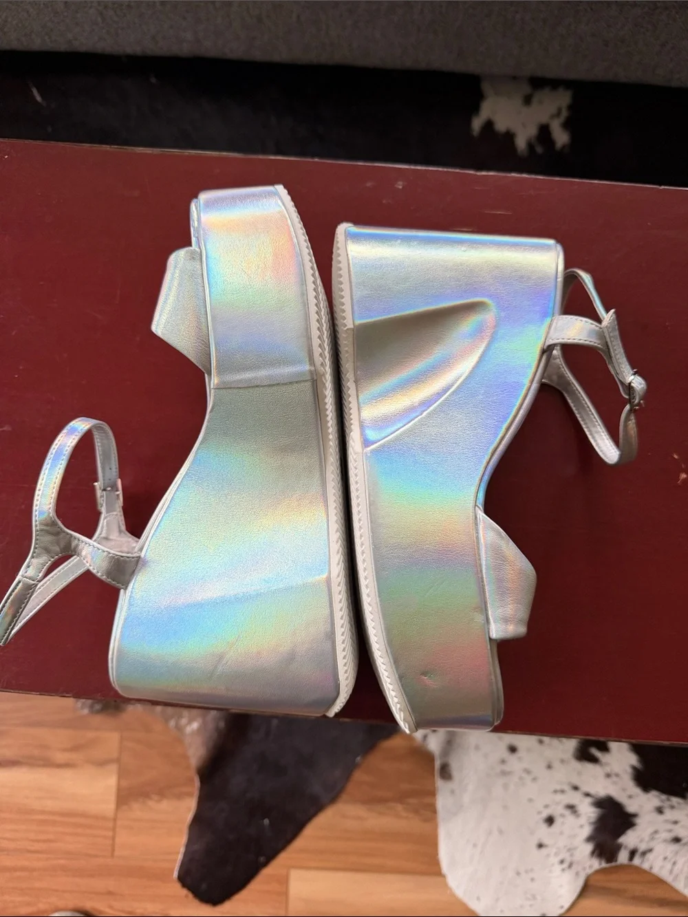 NWOB Madden Girl Iridescent Silver Platform Sandals